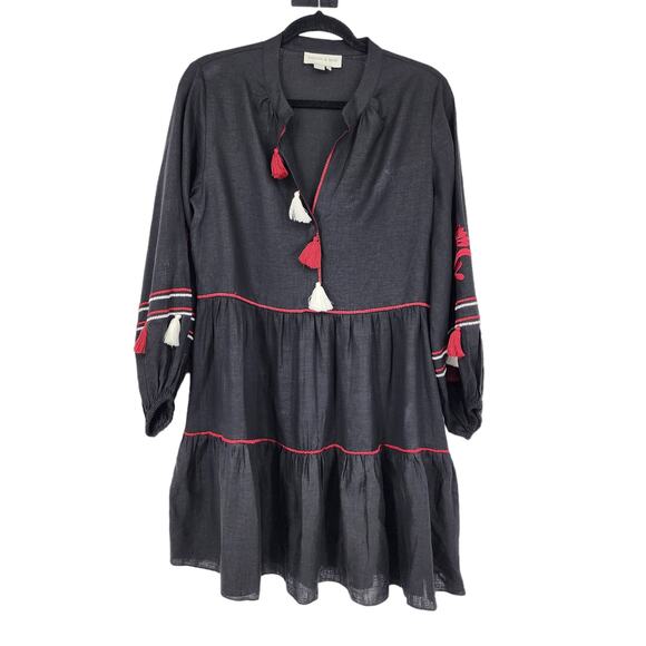 Sachin & Babi Avery Lightweight Linen V-Neck Tassel Mini Dress Size Medium - Picture 2 of 7